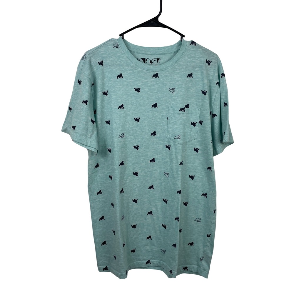 Knickerbocker Mens XL Teal Heathered Gorilla Print Pocket T-Shirt Short Sleeve